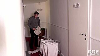 Busty maid Jasmine Jae handles two cocks during hardcore cleaning shift.