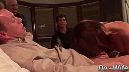 Hairy cuck can’t handle his busty wife’s crazy fucking