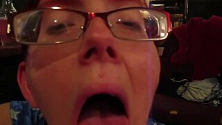 busty wife gives a sloppy blowjob to her mature lover