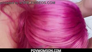 Big Ass Pink Hair Milf Step Mom Returns Favor With Deepthroat Handjob.