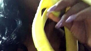 Ebony Woman Deepthroats Banana with Gagging and Choking