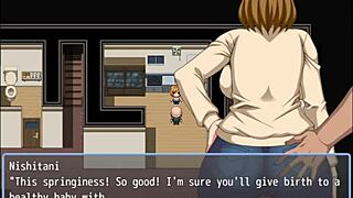 Does the lonely old man grab the milf neighbor's big ass in this hentai game?