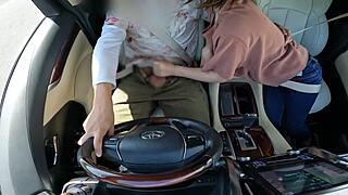 Married milf serves with wild moves in car