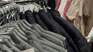 Dirty Blonde Enjoys Public Action in Clothing Store Frenzy