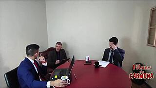 I watched the milf employee suck everyone's cocks during the sofa test, getting her pussy wet and ass fucked bareback.