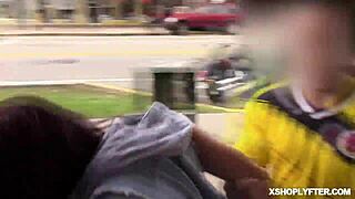 kimmy granger gets deepthroated by a fat cock in the shop. she spreads her pussy for doggystyle and cowgirl rides with natural tits.