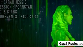 busty pornstar sarah fucks and gets a load on her tits