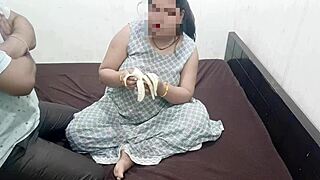 Devar bends over chubby sister-in-law for homemade doggystyle with banana play.  