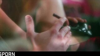 Romantic encounter for a couple with natural assets in lingerie