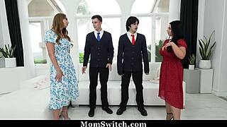 Stepson Struggles To Talk To Girls, So Stepmoms Help With Their Big Tits And Asses In A Taboo Group Session