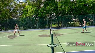 Tennis Court Cougar Catch With Melanie Monroe And Oliver