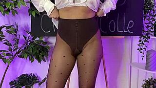 Nylon Club Features A Sexy Mature Blonde Slipping Into Her Coffee-Colored Tights With Elegance And Allure.