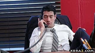 Watch this persuasive latina milf in stockings seduce at the office with her big tits and ass curves!