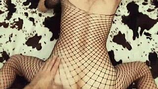 Fishnet underwear looks very exciting on her