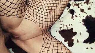 Fishnet underwear looks very exciting on her