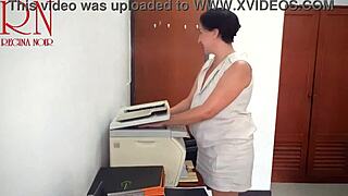 Hidden Cam Catches Stupid Secretary Scanning Boobs and Pussy on Office MFP in Wild Moment
