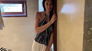 In the shower, she gives a blowjob leading to a real orgasm