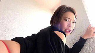 Beautiful japanese model milf gets filmed in apartment hallway