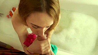 milf sucks my huge cock in steamy bathroom