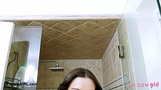 alluring teen brunette takes shower