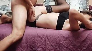 my mature wife's ass in stockings trembles durin anal fuckin.