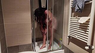 Big Breasted Milf Shaves Hairy Pussy