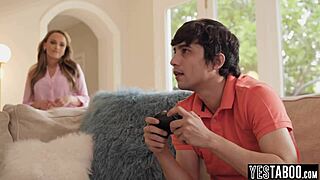 Big boobs milf stepmom motivates horny teen 18+ stepson with blowjob