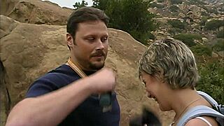 Blonde milf mom fucks outdoors with shaved pussy