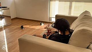 Stepmother with Tattoos and Piercings Catches Wet, Hairy Cock Masturbating, Then Takes Virginity with Cum