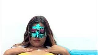 brunette student touches her breasts in a sexy way before exams