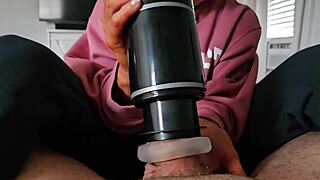 Amateur Wife Wields Masturbator on Horny Neighbor's Massive Tool!