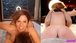 big tits blonde enjoys steamy jacuzzi fucking with cum on ass.