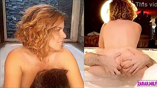 big tits blonde enjoys steamy jacuzzi fucking with cum on ass.