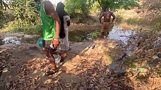 Rough Outside Fucking with Shy Village Girl in Wild 3some at Ranch