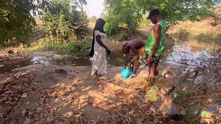 Rough Outside Fucking with Shy Village Girl in Wild 3some at Ranch