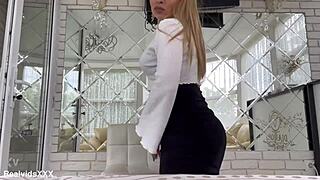 Sexy European Cougar Spreads Legs, Rubs Shaved Pussy, Then Uses Vibrator for Intense Orgasm