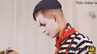 pantomime turns into wild pounding as cougar’s shaved pussy gets slammed by big american cock. it’s pure chaos!