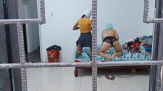 horny latina housewives grope buttocks and tits while doing chores together