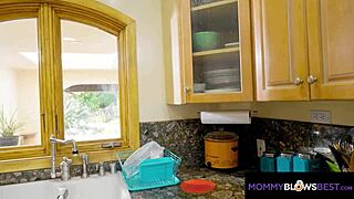 Busty stepmom catches me jerking off and sucks my dick