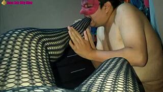 My lingerie and heels with fishnet footjob fun