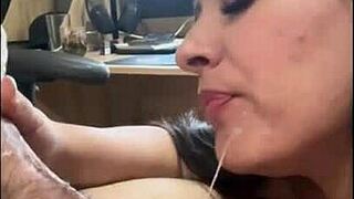 Colombian slut Sofia Curves takes soldier's huge cock on big tits!