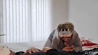 Wife wakes husband with lips and hands for huge cumshot