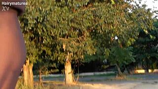 Hairy Mature In Transparent See Through Nude Outdoor Public Beaver