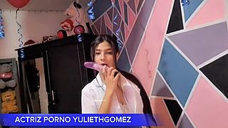 Naughty Girl Teases with Short Dress and No Panties on Bed