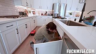 Handyman Cums On Danae Mari's Tits After Blowjob