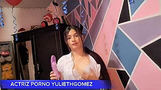 Naughty Girl Teases with Short Dress and No Panties on Bed