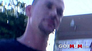 Brunette milf gets cum on her pretty face