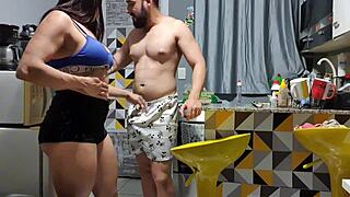 damn! kinky milf fetish for kitchen creampie sex