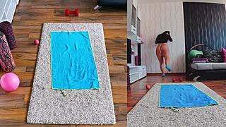 Naughty naked milf shows big ass in dual cam yoga, feel this?