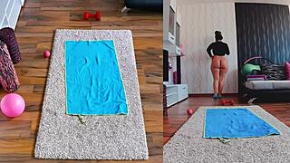 Naughty naked milf shows big ass in dual cam yoga, feel this?